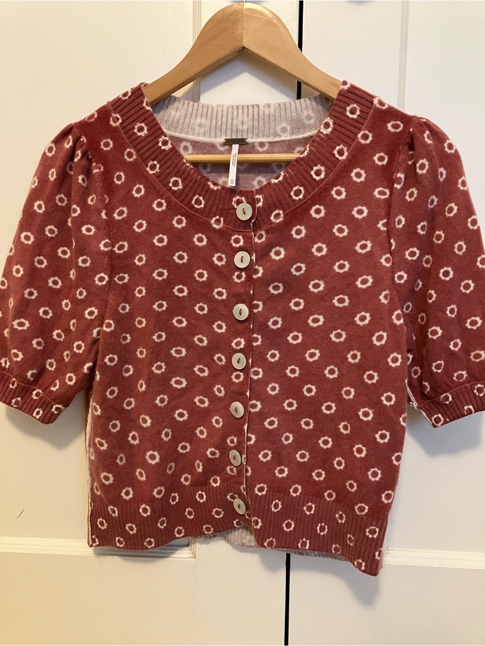 Free People Dusty Rose Floral Dot Button-Front Knit Top